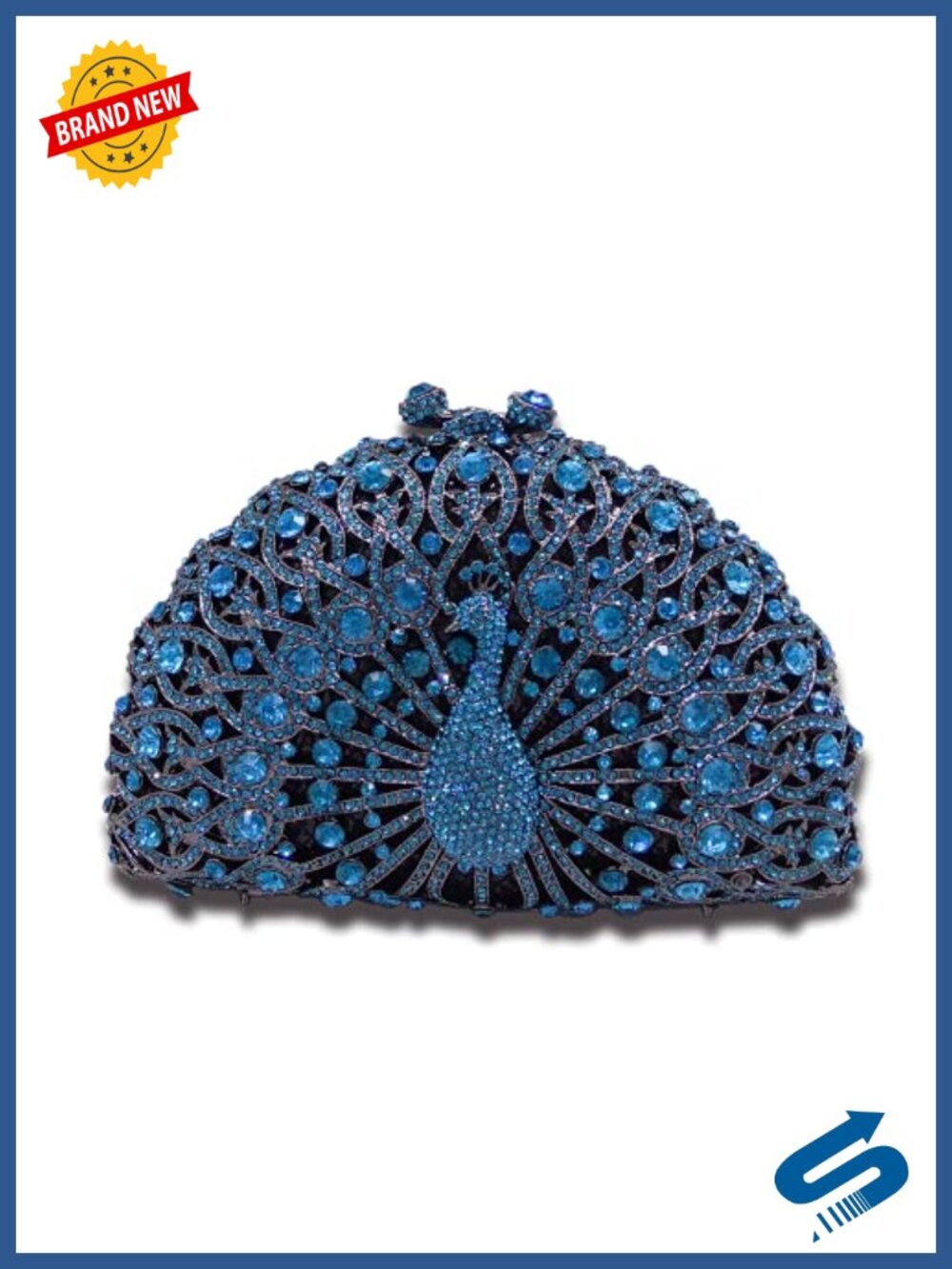 Rhinestone Peacock Clutch Purse Evening Bag Metal Faux Leather